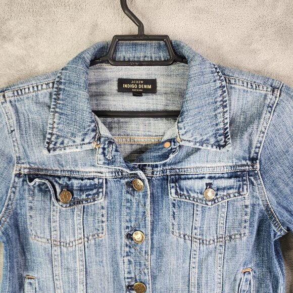 Womens J.Crew Indigo Blue Denim Trucker Jacket Button Up Cotton Classic Style M - Picture 4 of 12